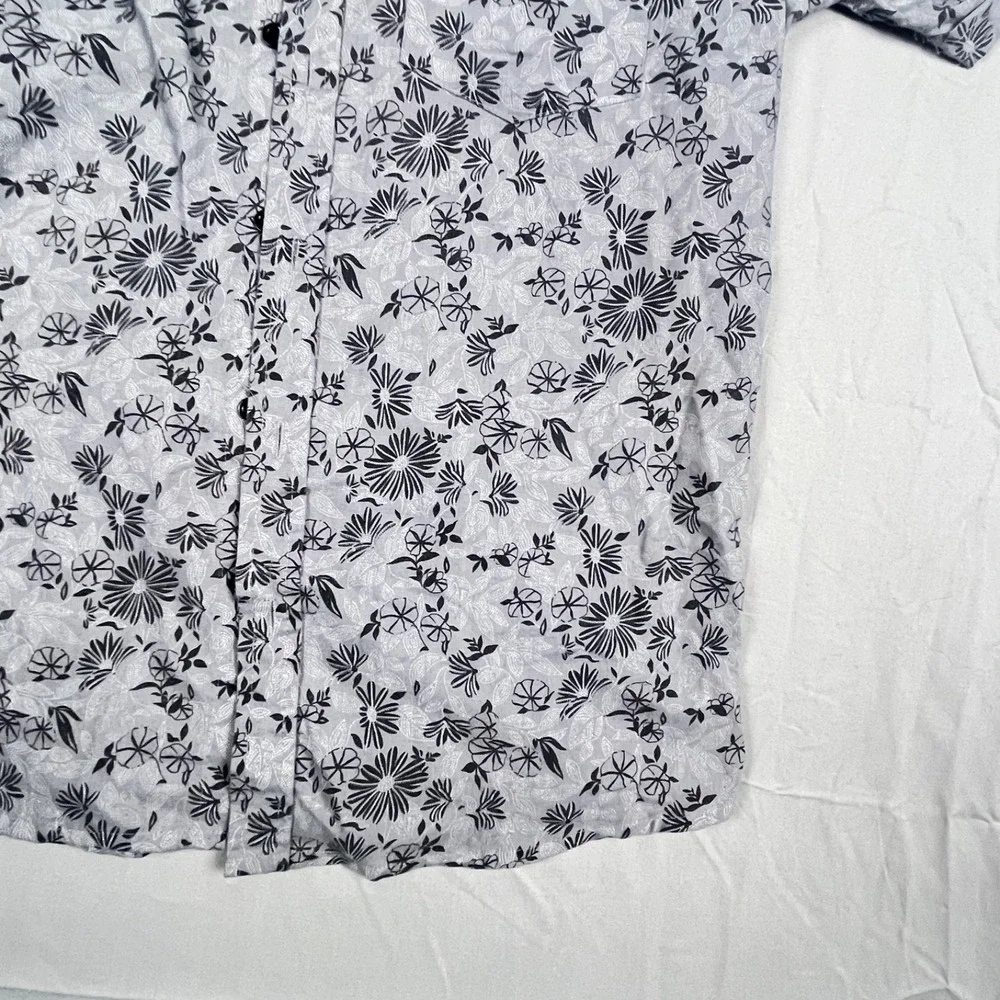 Banana Republic Mens Small Gray Floral Short Sleeve Button-Up Shirt Cotton Blend